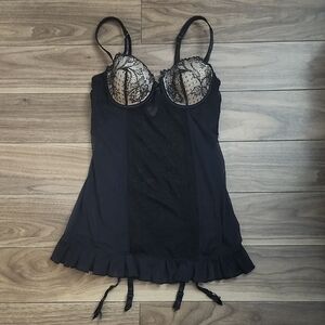 🔥Jacob Black Lace-Top Sheer Chemise with Garters Lingerie